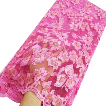 

Shiny beaded african fabric lace embroidery wedding lace fabric high quality aso ebi dresses baby pink lace fabric 2019 new