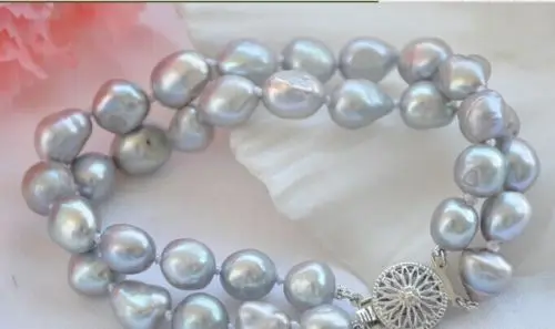 

FREE SHIPPING HOT sell new Style >>>> double strands11-12mm south sea silver grey pearl bracelet 7.5-8inch silver