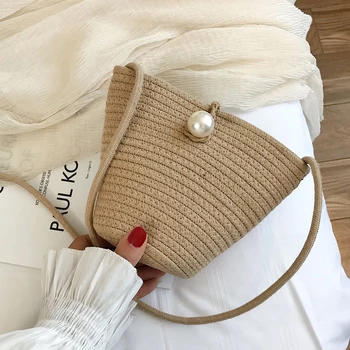

Elegant Female Straw Bucket bag 2019 Summer New Quality Straw Women's Designer Handbag Travel Shoulder Messenger bag Purses