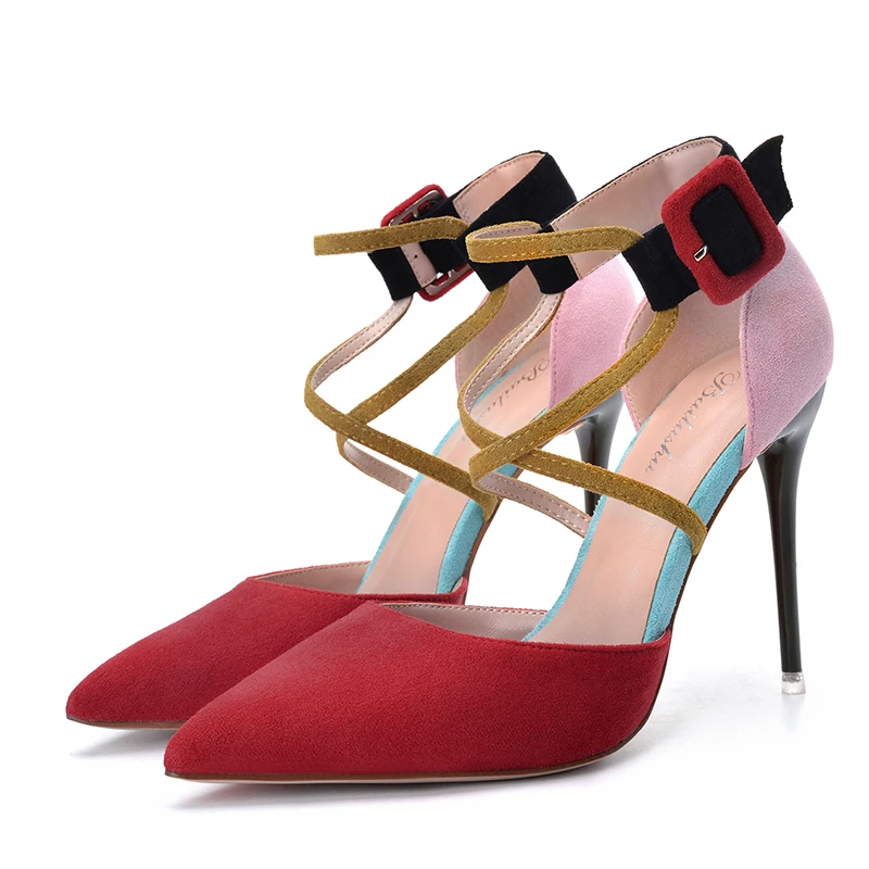 

2018 summer new high-heeled female sandals fine with pointed Mixed Colors sexy women's shoes.