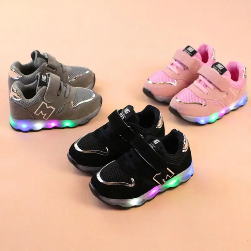 

Toddler Kids Mesh Breathable Colorful LED Light Up Shoes Boys Girls Baby Luminous Sneakers Child Comfortable Sport Trainers