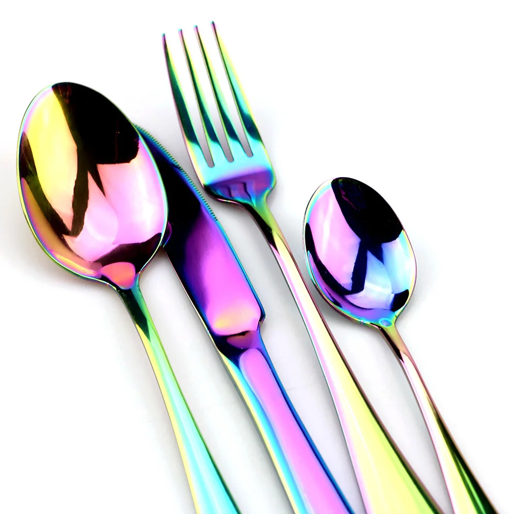 Красочный Радужный набор посуды из нержавеющей стали набор столовых приборов 4 шт. черный нож набор вилок столовые приборы Золотой Серебряный Западный набор еды