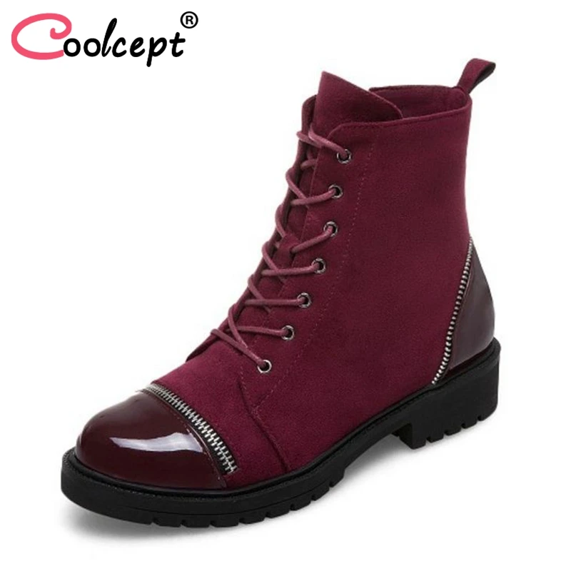 

Coolcept Size 34-43 Ladies Flats Boots Lace Up Round Toe Ladies Ankle Boots Fashion Vintage Women Shoes Footwear