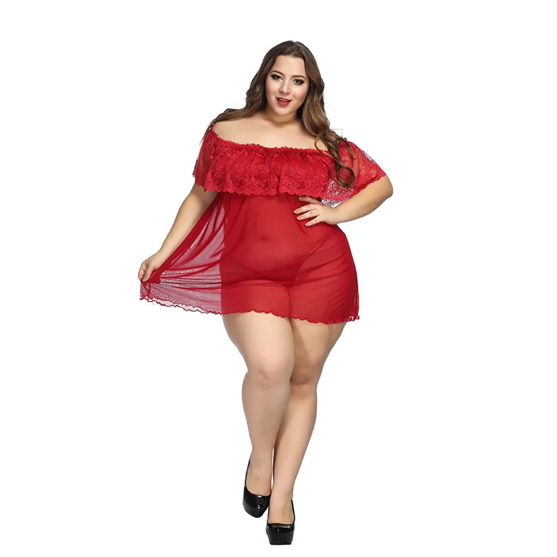 Sleeping Dress Lace Nightdress Ladies Sexy Temptation Sleepwear Babydolls lingerie Pyjama Femme Perspective Home Suit 6XL
