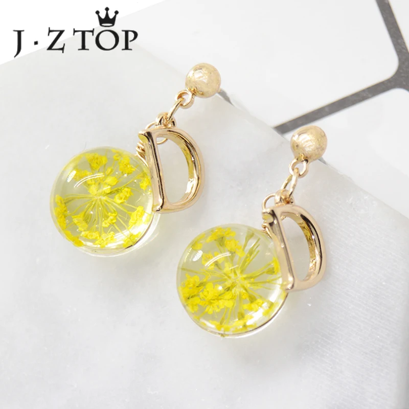 

JZTOP Luxury Glass Ball Flower Stud Earrings For Woman Cute Petal Transparent Crystal Gold Color Earring Female Wedding Jewelry