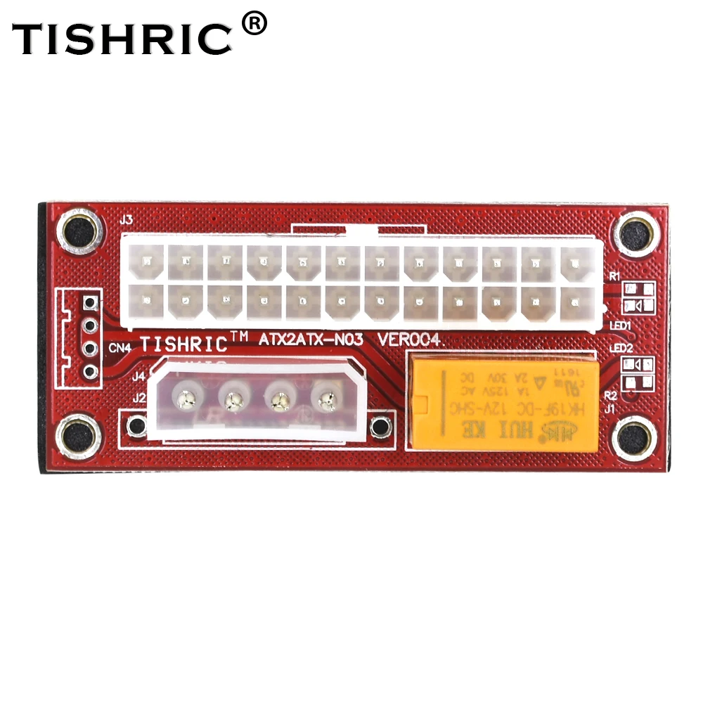 

TISHRIC Red Dual PSU Power Supply 24Pin To 4pin Sync Adapter Add2psu ATX Molex Synchronous Connector Riser Cable Miner Mining