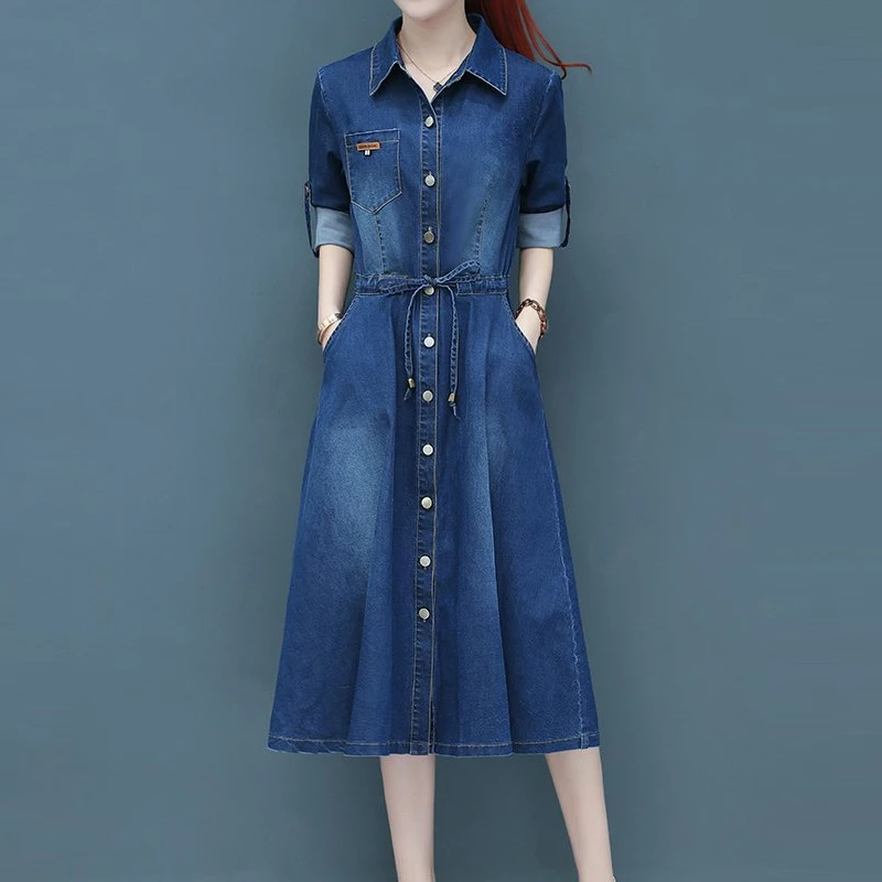

high quality autumn spring denim dress clothing plus size women Jeans dress elegant spring slim cowboy casual Dresses vestidos