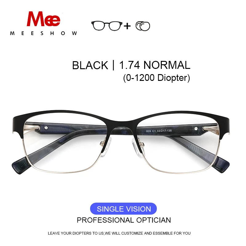 MEESHOW очки из титанового сплава, женские очки в оправе, кошачий глаз, очки, очки для близорукости, датские очки с диоптриями 809 - Цвет оправы: BK1.74 Lens