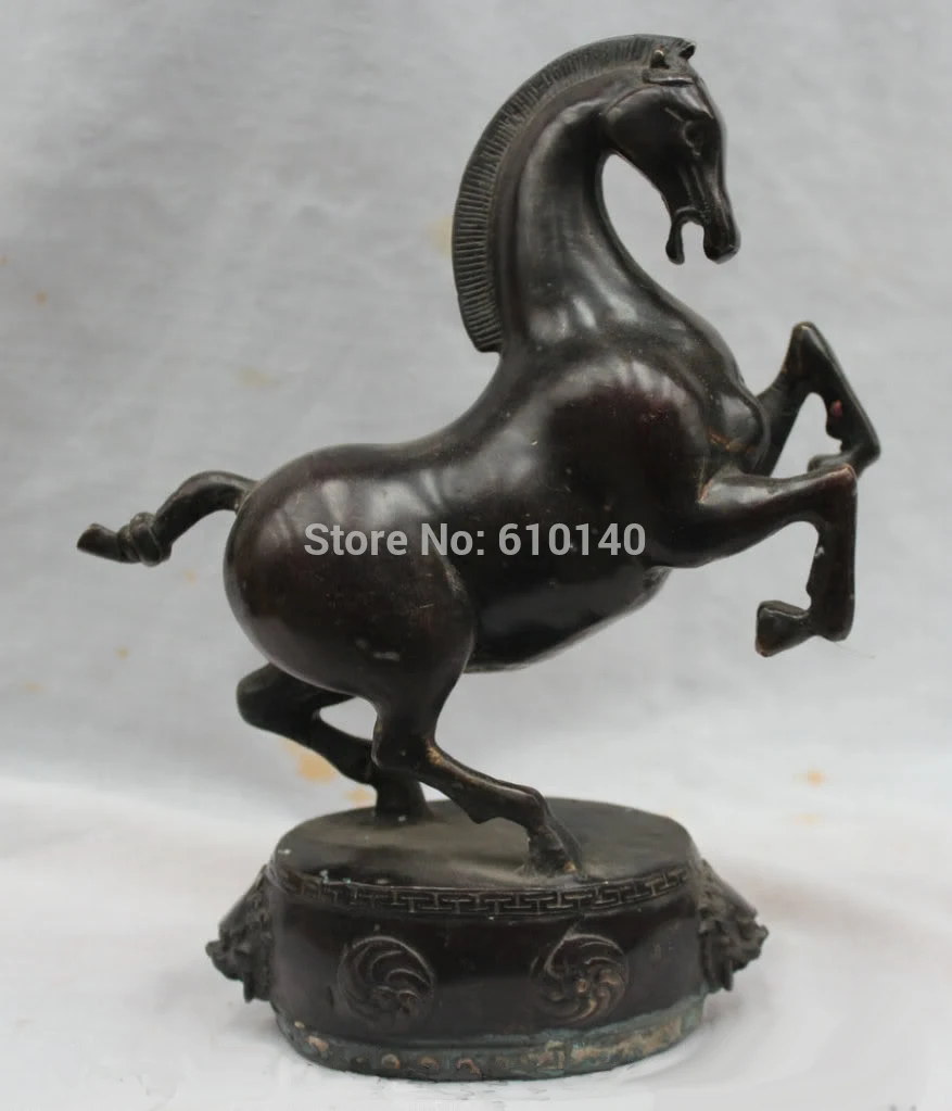 Lucky Chinese Successful Stand Horse On Lion Head Drum Statue Figures Sculpture