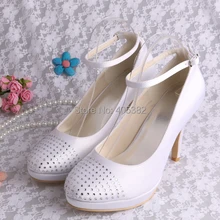 Wedopus Customized Handmade Woman Party Shoes Pumps with Rhinestones White Satin 10CM