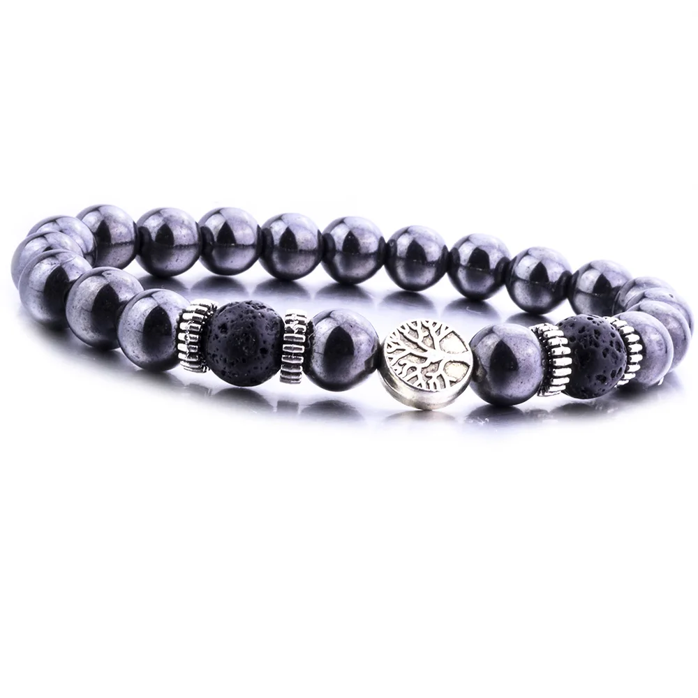 

8MM Hematite Lava Stone Bead Tree of life Charm Bracelet Diy Aromatherapy Essential Oil Diffuser Bracelet For Women men jewelry