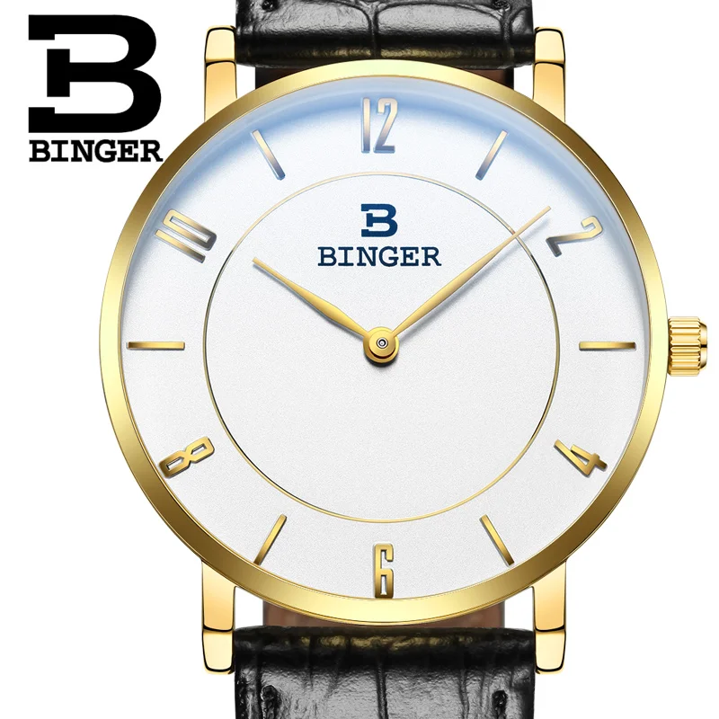 

New Switzerland BINGER men's watch luxury brand quartz leather strap ultrathin Wristwatches Waterproof Clock B9013-3