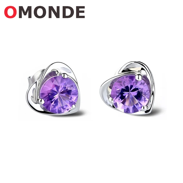 Omonde New Arrival Femele Sweet Heart Purple Color Crystal Stone Omonde New Arrival Femele Sweet Heart Purple Color Crystal Stone Stud Earrings For Women S Fashion