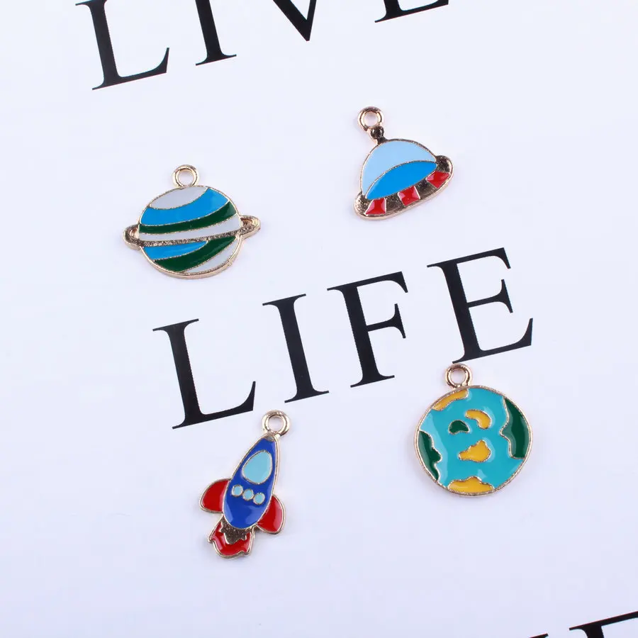 

10PCS/Lot Universe/Planet/Rocket/Earth Charms for Jewelry Making Enamel Planet Charm For Diy Bracelets Jewelry Handmade Making