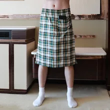 Cotton Men Pajamas Sleep Bottoms Man Plaid Short Pants Bathrobe Culottes Male Side Split Sleep Bottoms Pocket Dress Nightdress Cotton Men Pajamas Sleep Bottoms Man Plaid Short Pants Bathrobe Culottes Male Side Split Sleep Bottoms Pocket Dress Nightdress