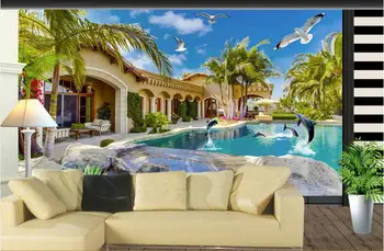 

3d wallpaper High-end custom mural non-woven wall sticker 3 d Town water dolphins painting photo 3d wall room murals wallpaper