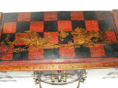 Chinese Army Style 32 Pieces Chess Set Leather Wood Box Board& Traditional Game