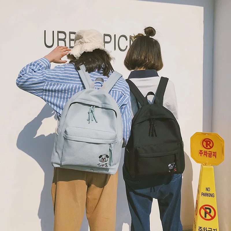 Women Backpack Schoolbag Canvas Cute Dog Embroidery Cotton Fabric Backpack Female Vintage Notebook Backpack For Girls School Bag (30)