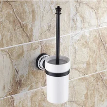 Bathroom Wall Mount Toilet Brush Set Oil Rubbed Bronze Holder Insert a White Porcelain cup a