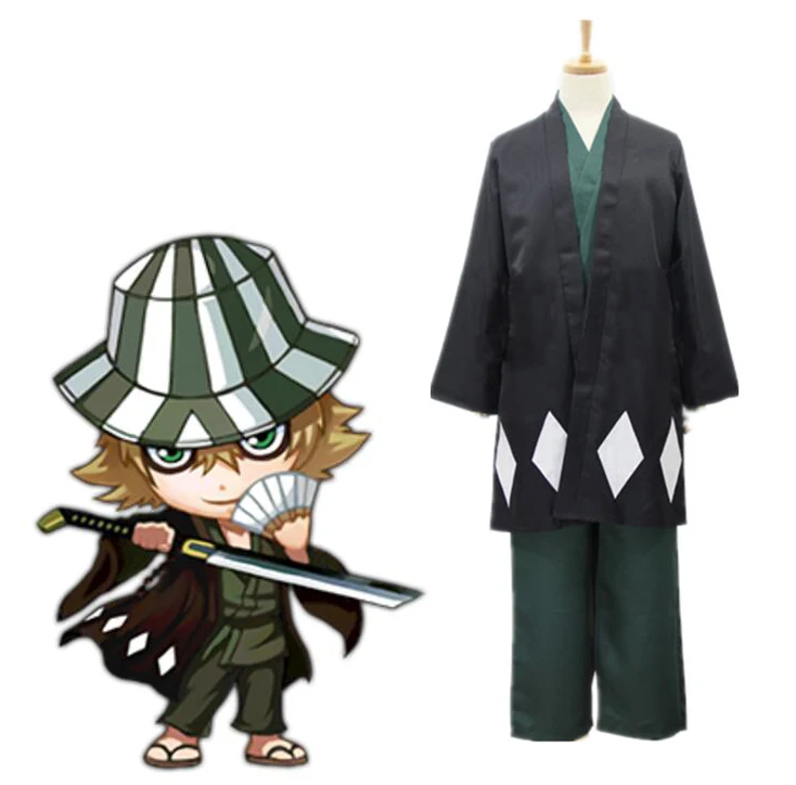 

Anime BLEACH Urahara Kisuke Cosplay Costume Full Set Kimono ( Cloak + Top + Pants ) Halloween Clothes