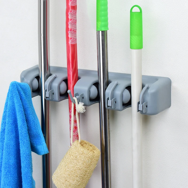 Brush Broom Holder Kitchen Organizer Wall Mounted Storage Rack Mop