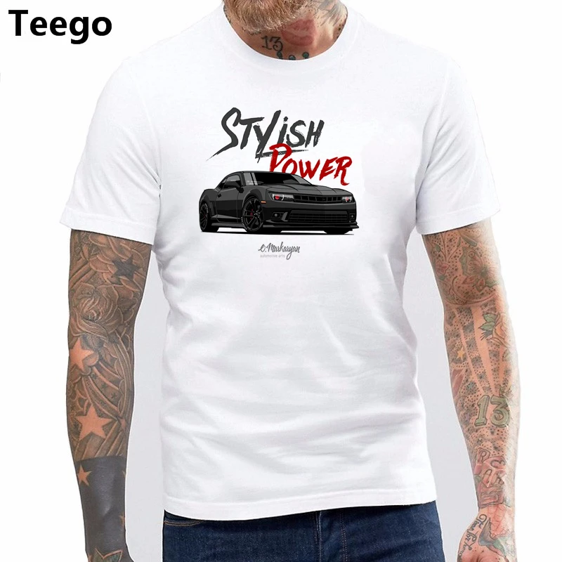 

Grey T Shirt Car Men Stylish Power Camaro SS Man O Neck Short Sleeve T-Shirt Designing Tops Teenage Men's Tees Shirts