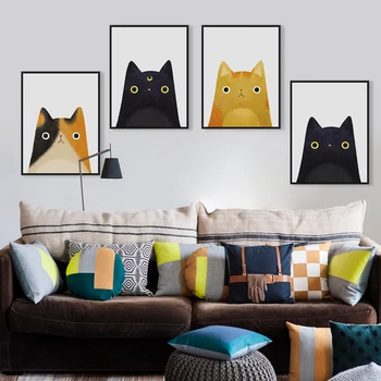 

Modern Watercolor Cute Cat And Avatar Poster Print Canvas Painting Picture Decoration Home Aisle Wall Art Decoration Custom