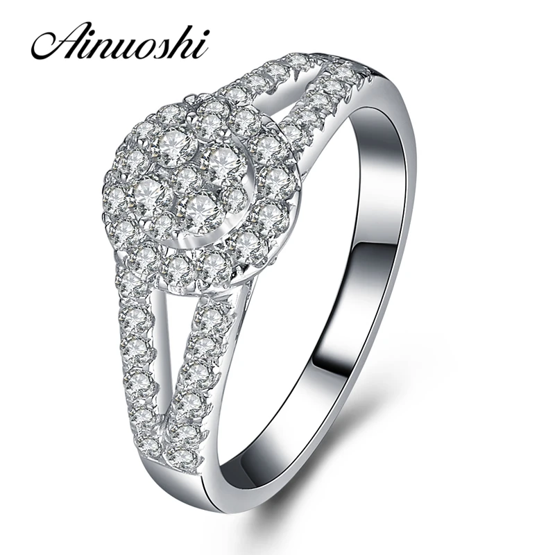 

AINOUSHI 925 Sterling Silver Women Wedding Cluster Rings Sona Round Cut Engagement Anniversary Bridal Christmas Silver Rings