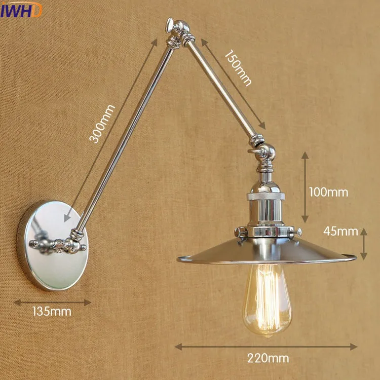 IWHD чердак Эдисон светодиодный настенный светильник светильники качели настенная лампа с длинным кронштейном старинный настенный светильник s Wandlampen аппликация Murale - Цвет абажура: 1