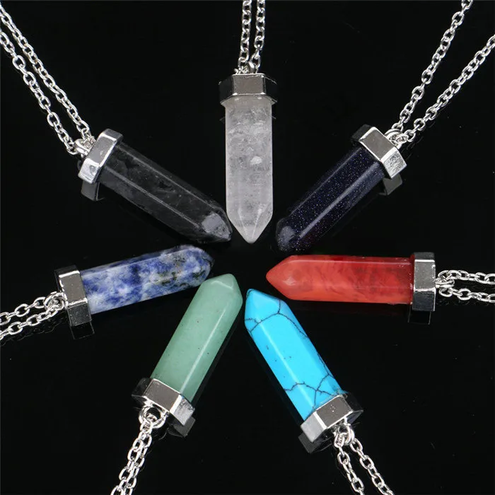 

Natural stone Chakra Healing Crystal Quartz Wire Wrap Pendant Chain Necklace