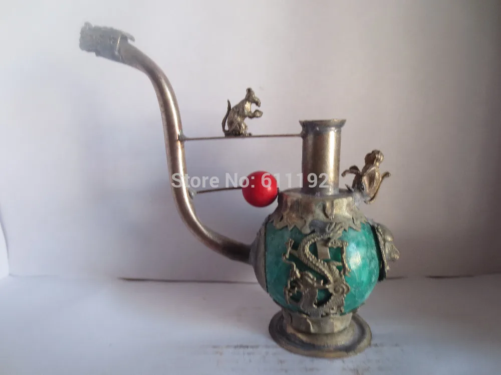 CHINA TIBETAN SILVER Copper HAND CARVING DRAGON SMOKING TOOL GOOD LUCK  Statues