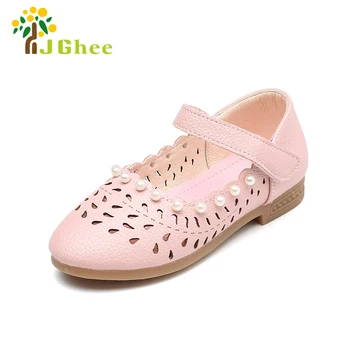 

J Ghee Spring Autumn Girls Princess Shoes PU Leather With Pearl Beading Cut-outs Kids Flat Shoes Children Flats Loafers 21-30