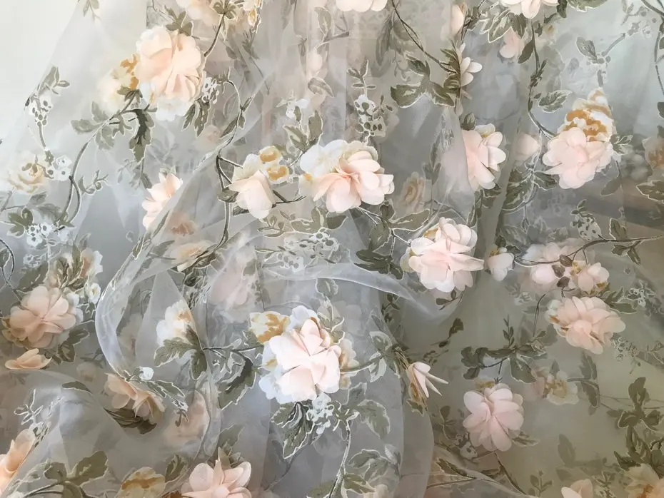 Королевская органза 3D Цветы кружевная ткань для выпускного вечера шифоновая Розочка аппликации Пыленепроницаемая розовая ткань для свадебного платья