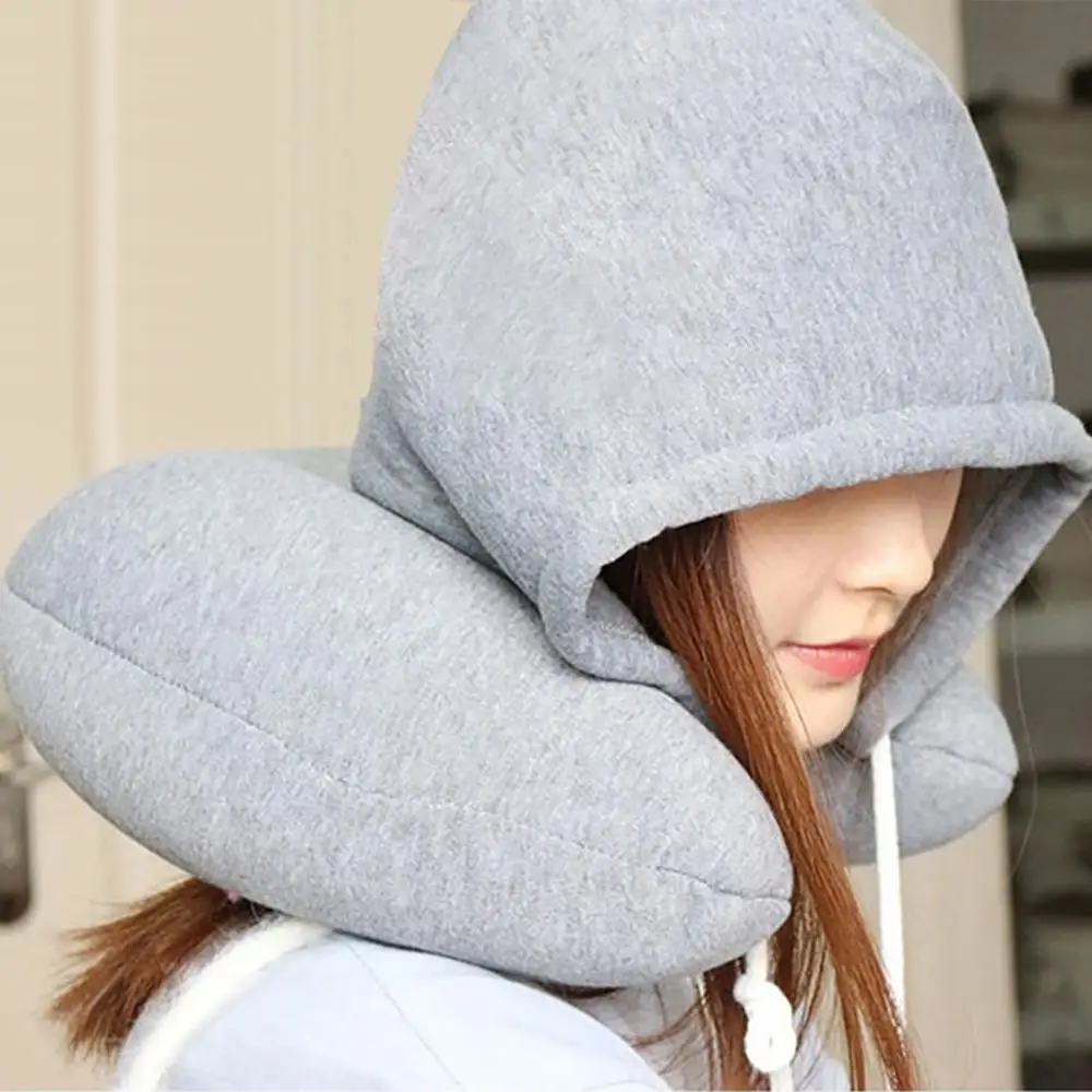 

Body Neck Pillow Solid Grey Nap Cotton Particle Pillow Soft Hooded U-pillow Textile Home Airplane Car Travel Pillow