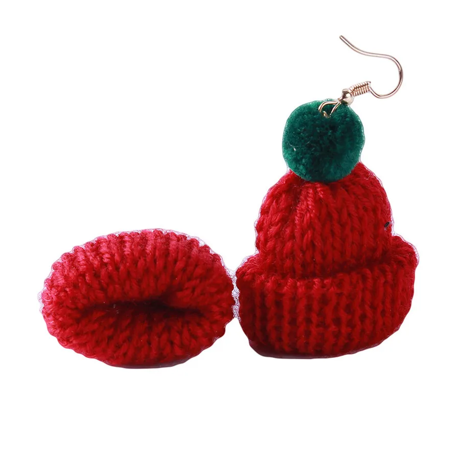 

Qianraq Christmas Hat Earrings Knitted Wool Hat Earring Cute Pendant Personality Funny Hair Ball Earrings