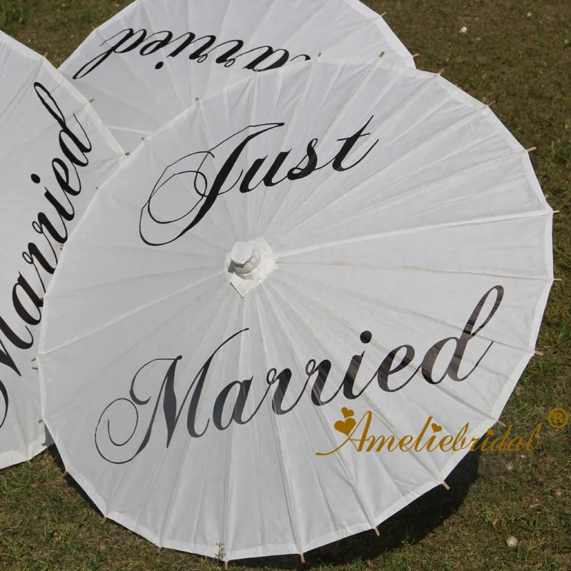 Handmade Just Married Painted Paper Parasol for Wedding Photographs Wedding Decor Cheap Bridal