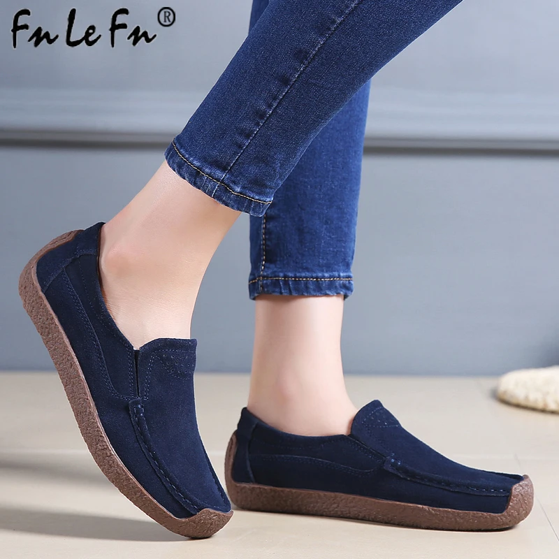 

FNLEFN 2019 Autumn women flats leather suede slip on loafers shoes ladies ballet flats shoes female boat oxford shoes 526