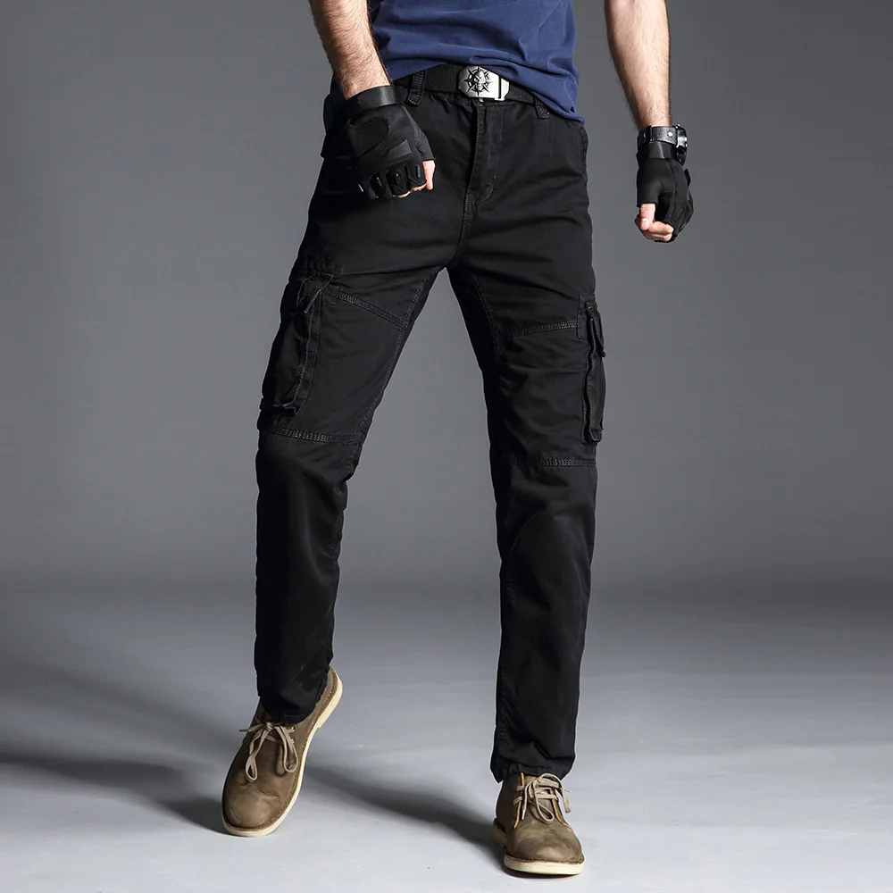 Брюки-карго для мужские черные брюки в стиле милитари, зеленая армейская сбоку много карманов брюки мужские брюки Чинос синего цвета хаки хлопковые брюки Для мужчин