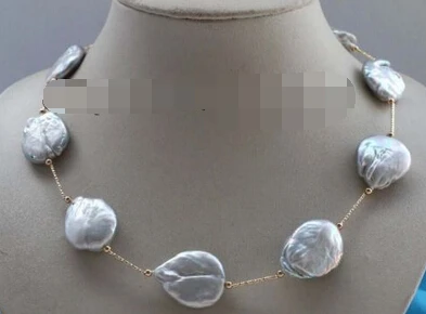 

11.24 Genuine Natural Gray Baroque Reborn keshi Pearl Necklace Chain 14k NEW