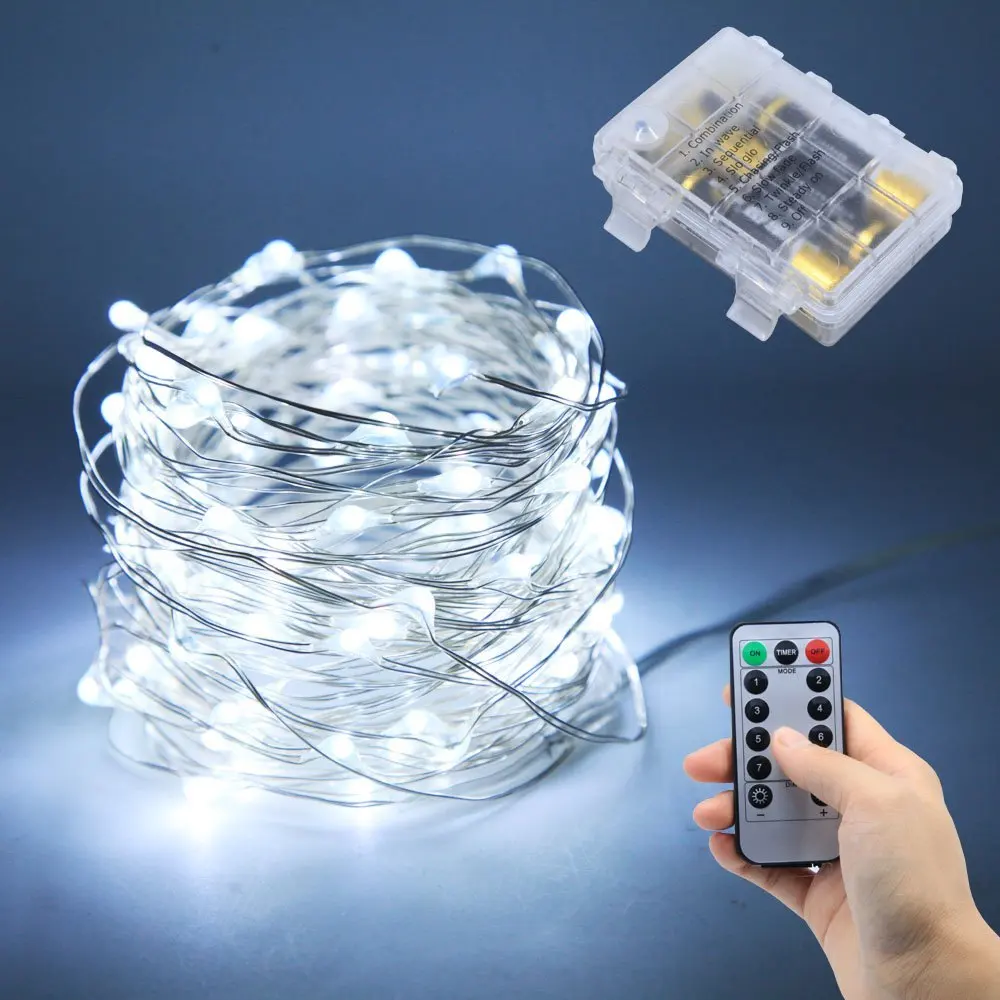 5M 66Leds Copper Wire LED String Fairy Light Timer with ON/OFF 9-Modes Remote 