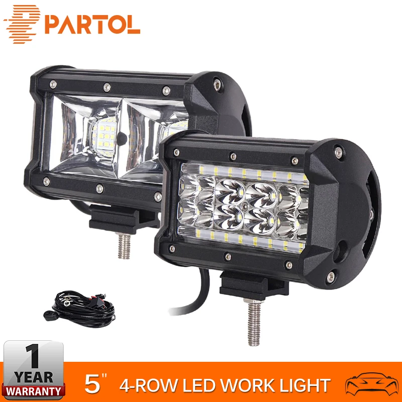 

Partol 5 inch 4-Rows 90W LED Bar LED Work Light Bar Spot Flood Beam For Tractor Boat OffRoad 4WD 4x4 Truck SUV ATV Driving 12V