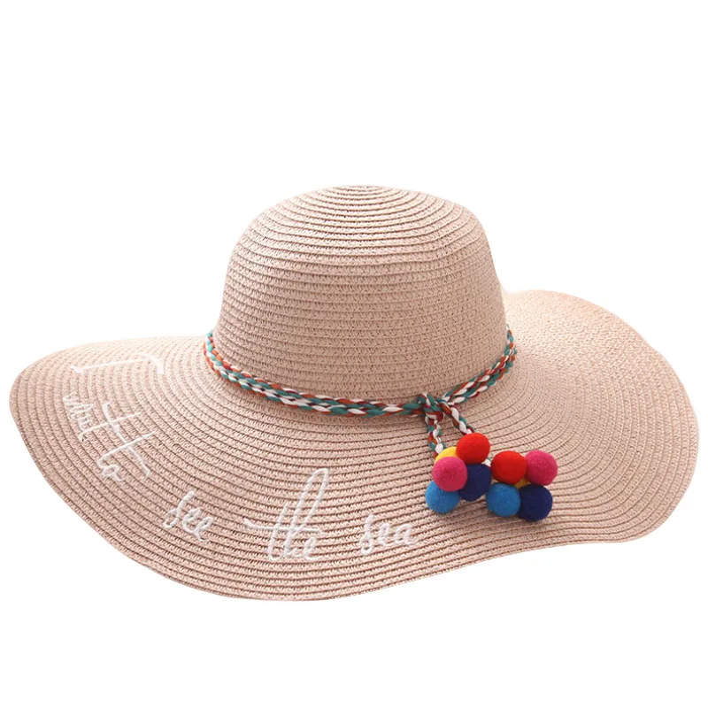 BINGYUANHAOXUAN,, стиль, для взрослых женщин и девушек, модная вышивка, Солнцезащитная шляпа с УФ защитой, большой бант, летняя пляжная соломенная шляпа