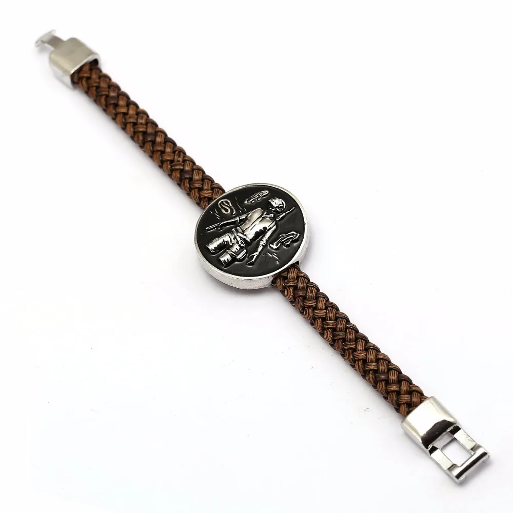 

J Store 12pcs/lot Wholesale Playerunknown's Battlegrounds Bracelet PUBG Logo Figure Pan Leather Braided Bangle Charms Wristband