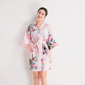 

PINK Bride Bridesmaid Dressing Gown Sexy Women Robe Oversized XXXL Rayon Sleepwear Summer Kimono Bathrobe Casual Nightgown