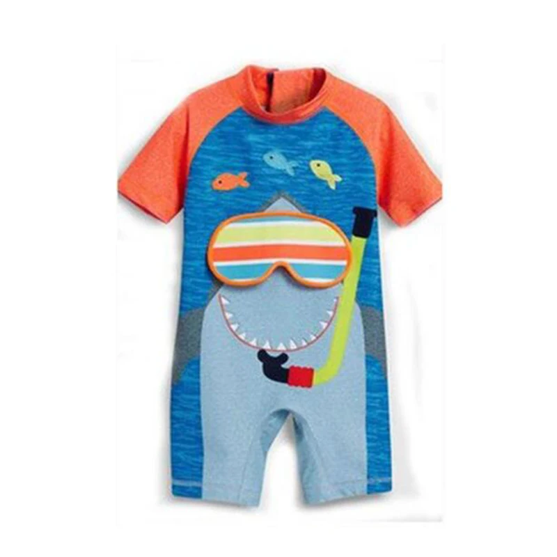 Child Boy Diving Suits Wetsuit Swimwear Cartoon Shark Pattern Sunscreen Quick Drying Seaside Children Rash Guards One Pieces