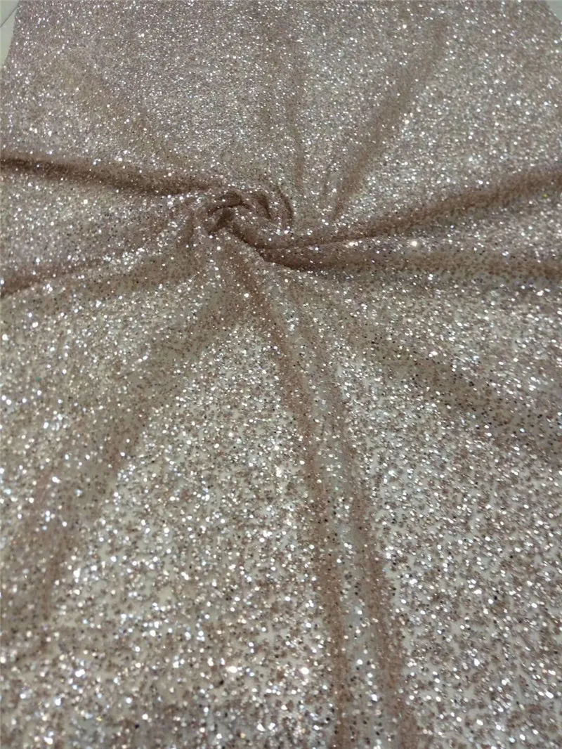 

Rose gold color BZL-102311 dot design sparkle print glued glitter powder tulle mesh lace fabric