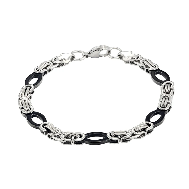 Классический дизайн, титановая сталь, черный овальный Византийский браслет для мужчин, высокое качество, Панк ювелирные изделия, мужские подарочные браслеты, браслеты
