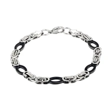 Классический дизайн, титановая сталь, черный овальный Византийский браслет для мужчин, высокое качество, Панк ювелирные изделия, мужские подарочные браслеты, браслеты