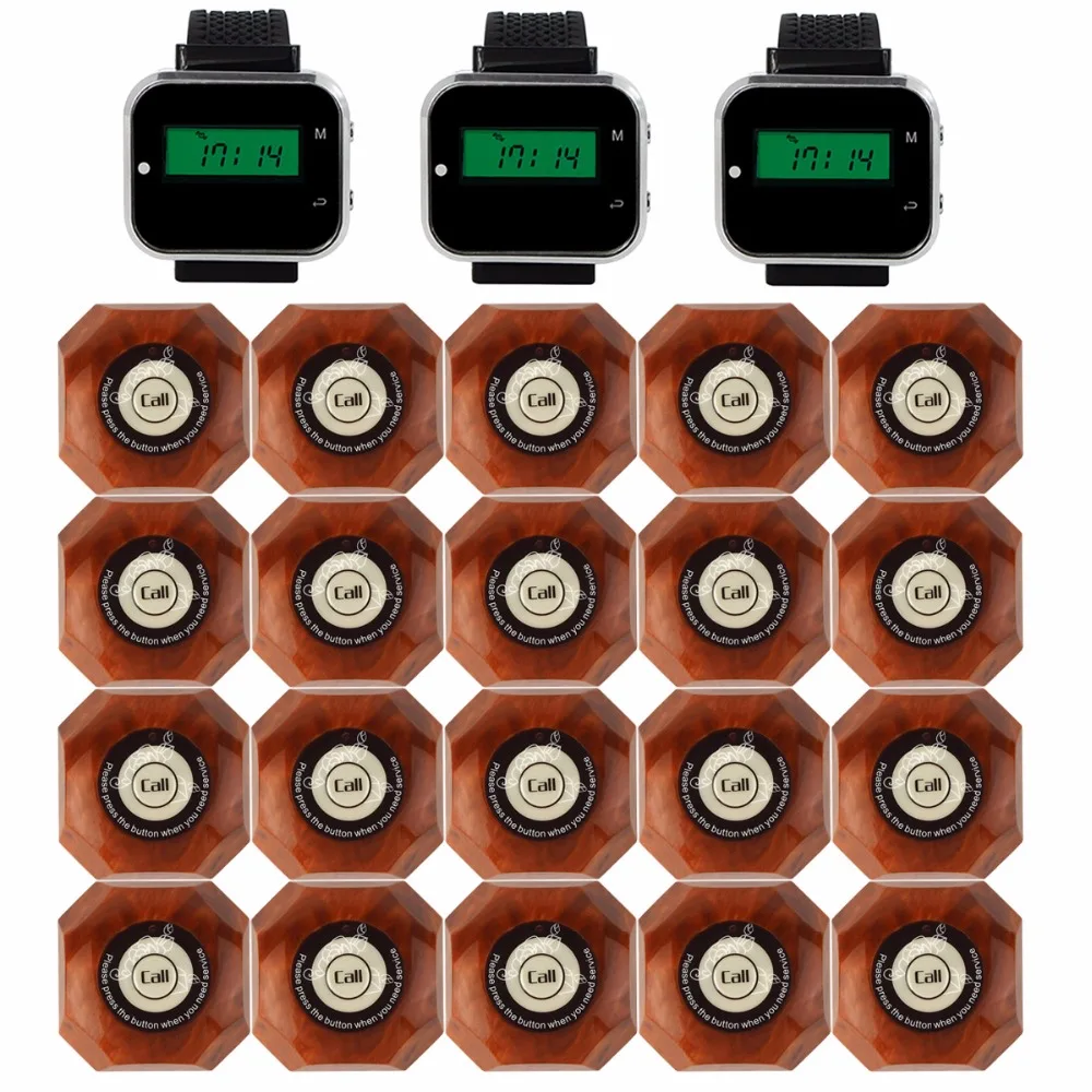 

Wireless Restaurant Calling System Waiter Call System Guest Watch Pager 3 Watch Receiver + 20 Call Button Restaurants Equipments
