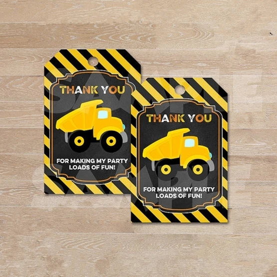 

Customized Personalized Construction Thank You Tags,Dump Truck Gift Favor Tags Chalkboard Birthday Party Decorations Kids